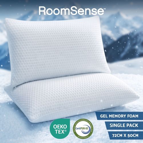 RoomSense gel memory foam pillow in snowy setting