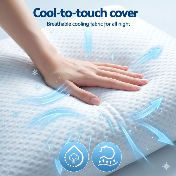 roomsense cooling memory foam pillow pillows 1 pack, anti flattening bed pillows for hot sleepers, adjustable shredded gel side sleeper pillow for neck support, washable cover, 72x50x15cm Hand on cool-to-touch breathable mattress cover