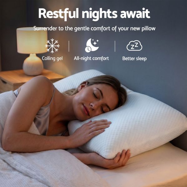 roomsense cooling memory foam pillow pillows 1 pack, anti flattening bed pillows for hot sleepers, adjustable shredded gel side sleeper pillow for neck support, washable cover, 72x50x15cm Woman sleeping on cooling gel pillow at night