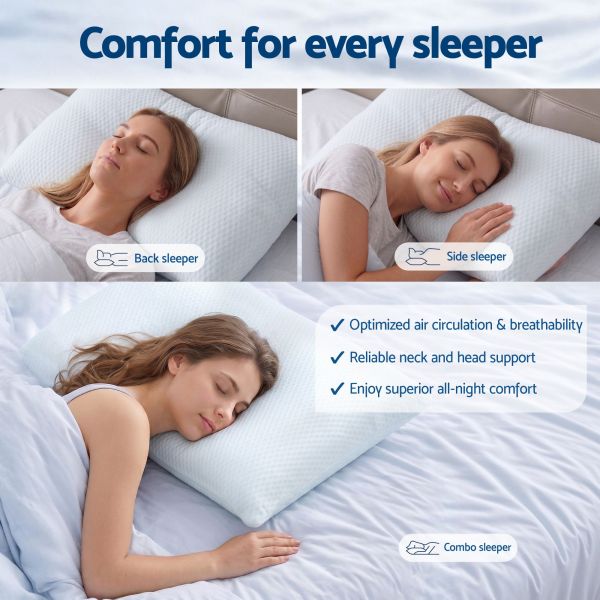 roomsense cooling memory foam pillow pillows 1 pack, anti flattening bed pillows for hot sleepers, adjustable shredded gel side sleeper pillow for neck support, washable cover, 72x50x15cm Woman sleeping on supportive pillow in various positions