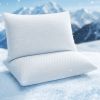 roomsense cooling memory foam pillow pillows 1 pack, anti flattening bed pillows for hot sleepers, adjustable shredded gel side sleeper pillow for neck support, washable cover, 72x50x15cm White textured pillows on snowy mountain backdrop