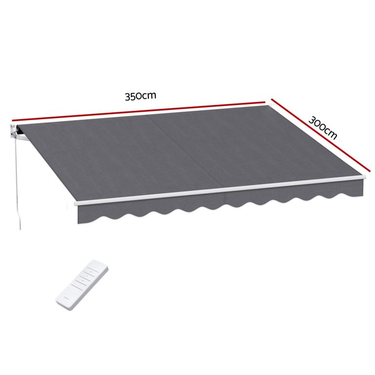 instahut retractable folding arm awning motorised sunshade 3.5m x 3m grey instahut retractable folding arm awning motorised sunshade 3.5m x 3m grey