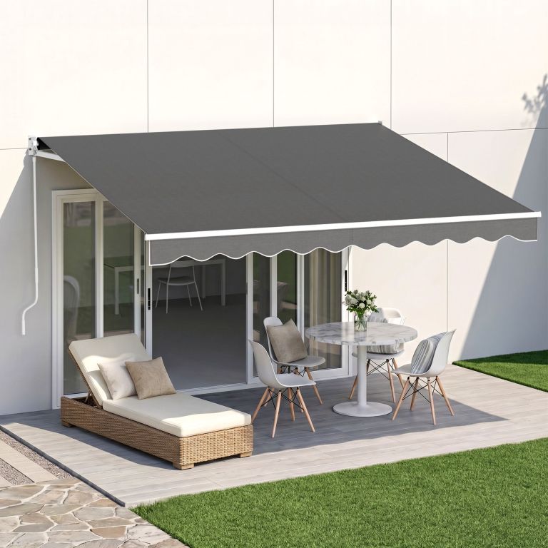 instahut retractable folding arm awning motorised sunshade 3.5m x 3m grey instahut retractable folding arm awning motorised sunshade 3.5m x 3m grey