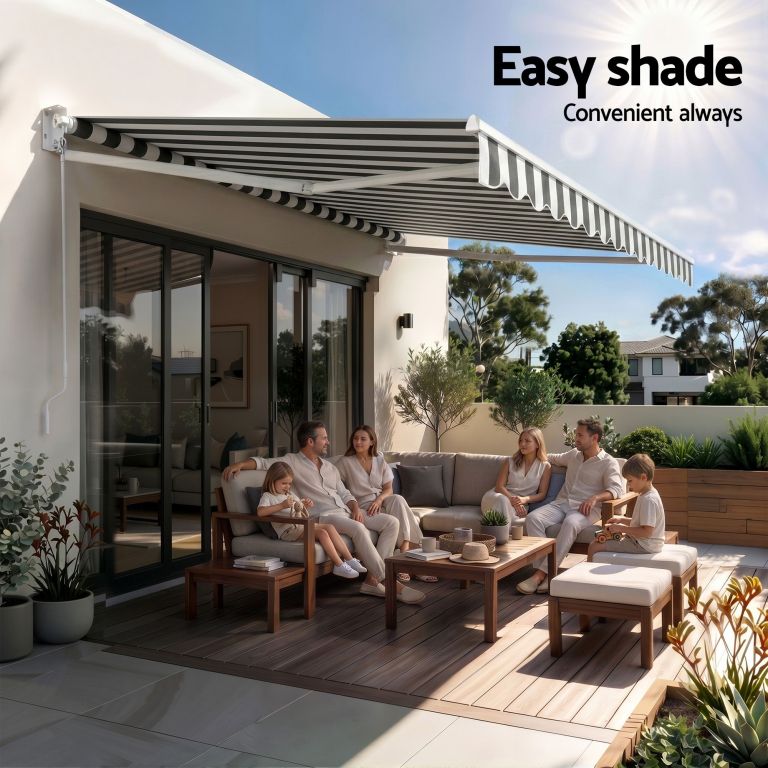instahut retractable folding arm awning motorised sunshade 4.5mx3m grey white instahut retractable folding arm awning motorised sunshade 4.5mx3m grey white