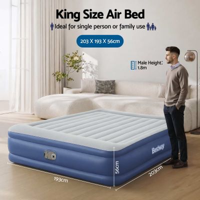 bestway air mattress king inflatable bed 56cm airbed blue