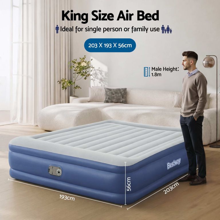 bestway air mattress king inflatable bed 56cm airbed blue
