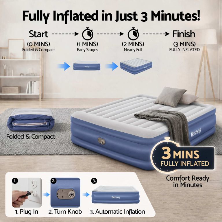 bestway air mattress king inflatable bed 56cm airbed blue