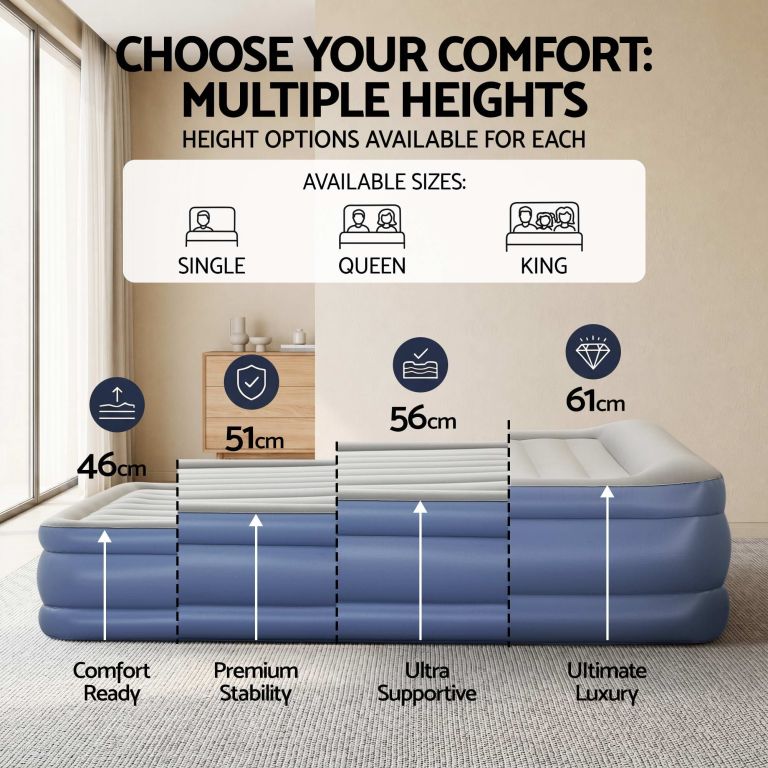 bestway air mattress king inflatable bed 56cm airbed blue
