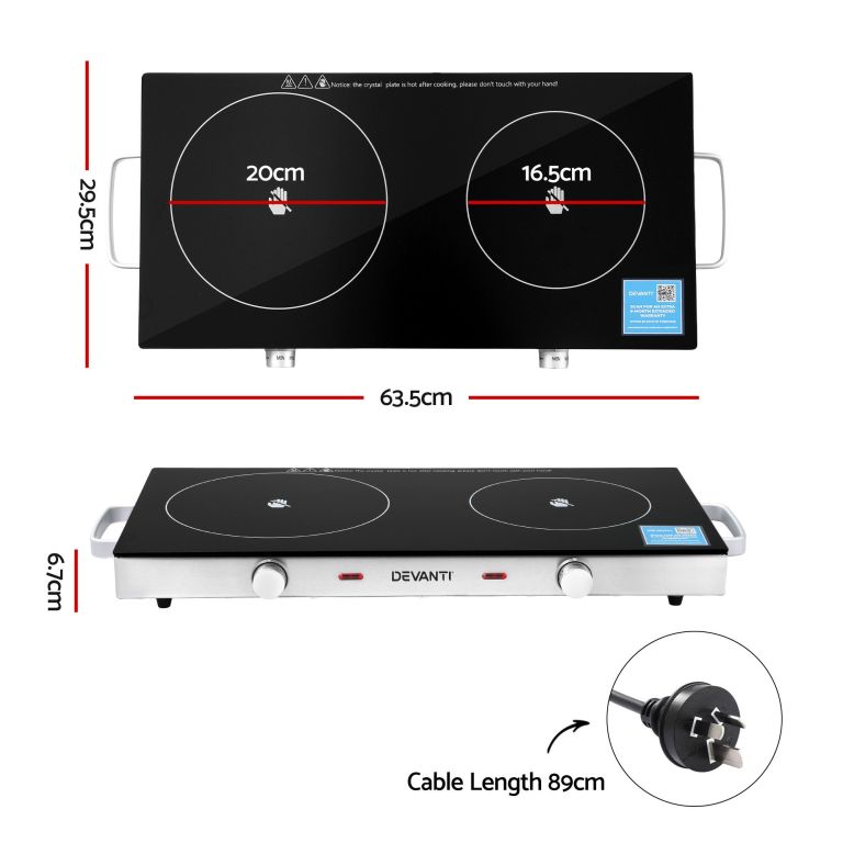 devanti portable ceramic cooktop dual burner electric hot plate 2800w black devanti portable ceramic cooktop dual burner electric hot plate 2800w black