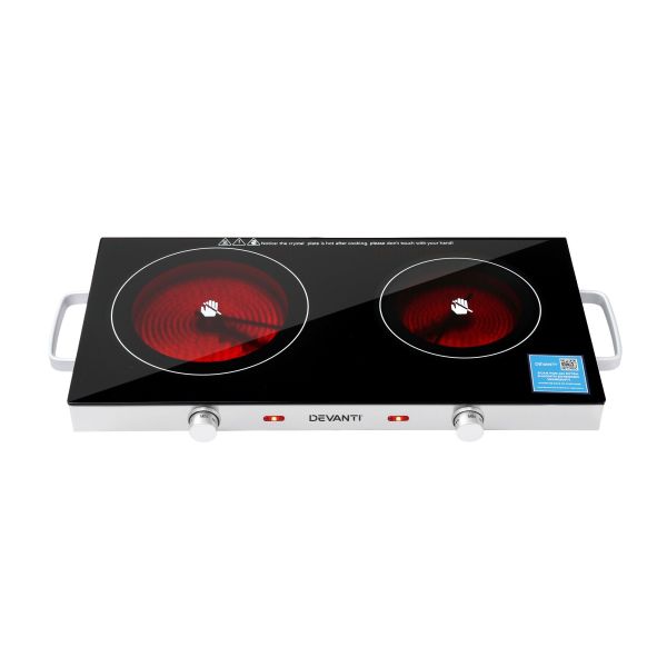 devanti portable ceramic cooktop dual burner electric hot plate 2800w black