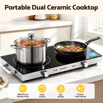 devanti portable ceramic cooktop dual burner electric hot plate 2800w black devanti portable ceramic cooktop dual burner electric hot plate 2800w black