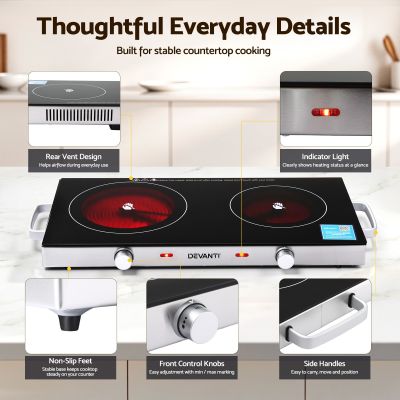 devanti portable ceramic cooktop dual burner electric hot plate 2800w black devanti portable ceramic cooktop dual burner electric hot plate 2800w black