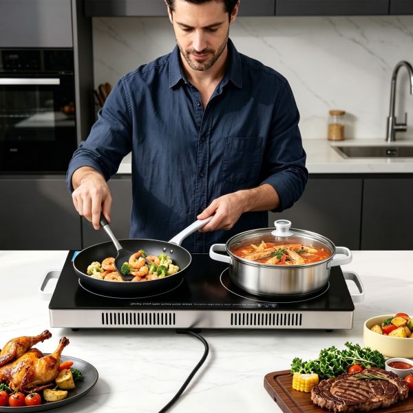 devanti portable ceramic cooktop dual burner electric hot plate 2800w black