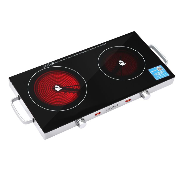 devanti portable ceramic cooktop dual burner electric hot plate 2800w black devanti portable ceramic cooktop dual burner electric hot plate 2800w black