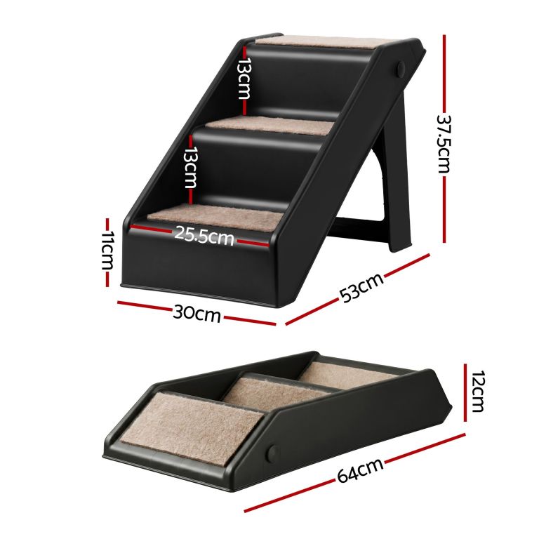 i.pet dog ramp 3 steps pet stairs for bed sofa car foldable portable ladder black
