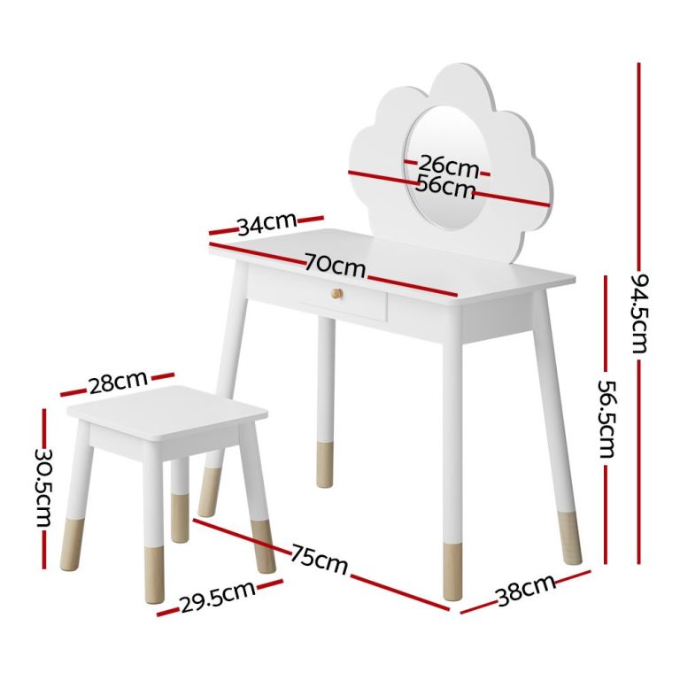 keezi kids dressing table chair set vanity makeup wooden leg mirror drawer