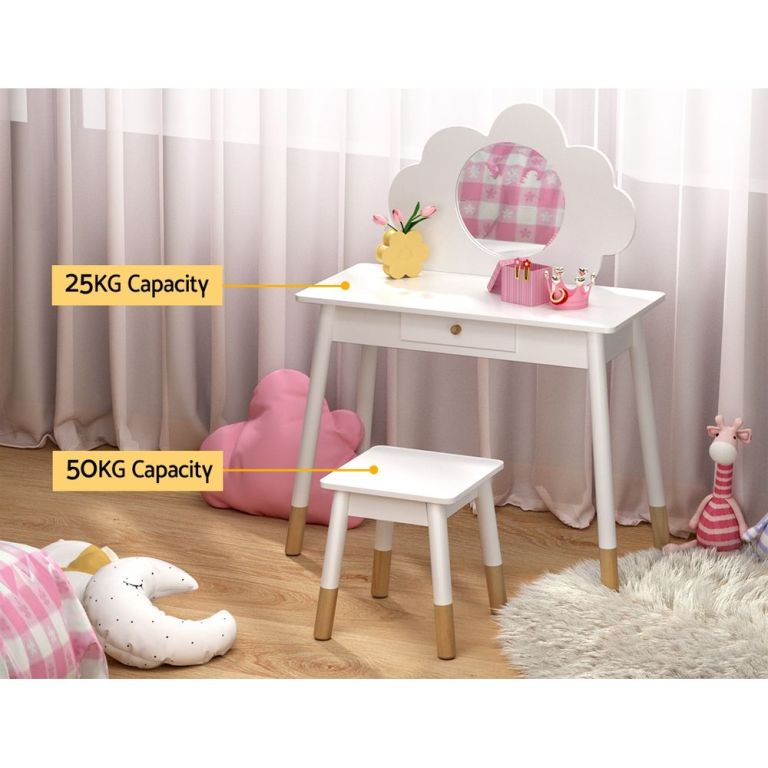 keezi kids dressing table chair set vanity makeup wooden leg mirror drawer