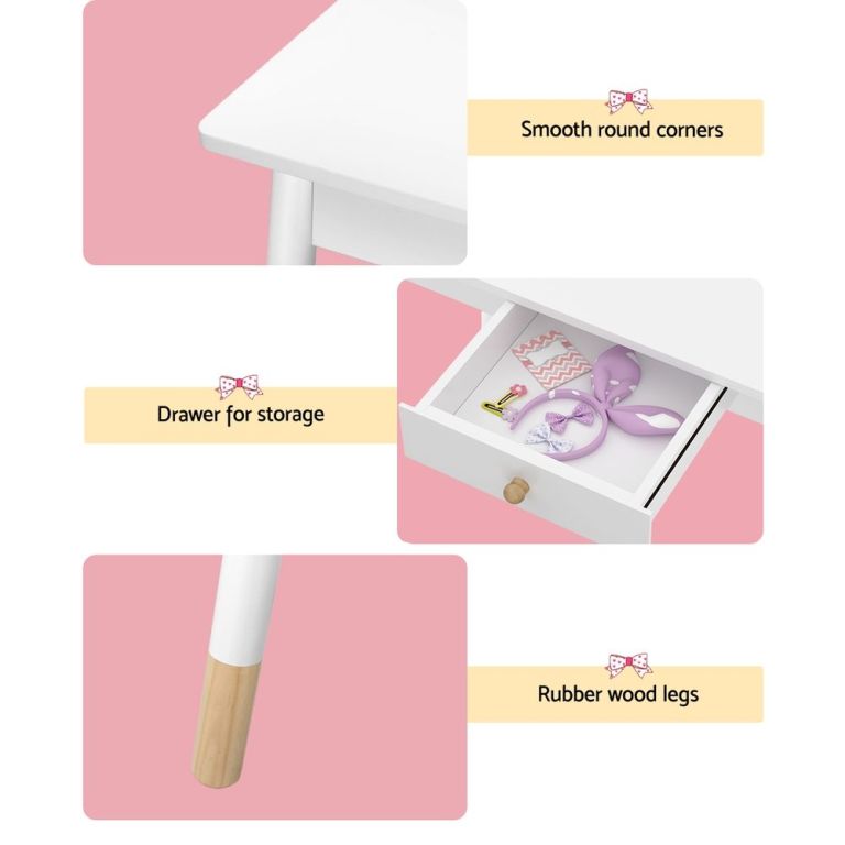 keezi kids dressing table chair set vanity makeup wooden leg mirror drawer
