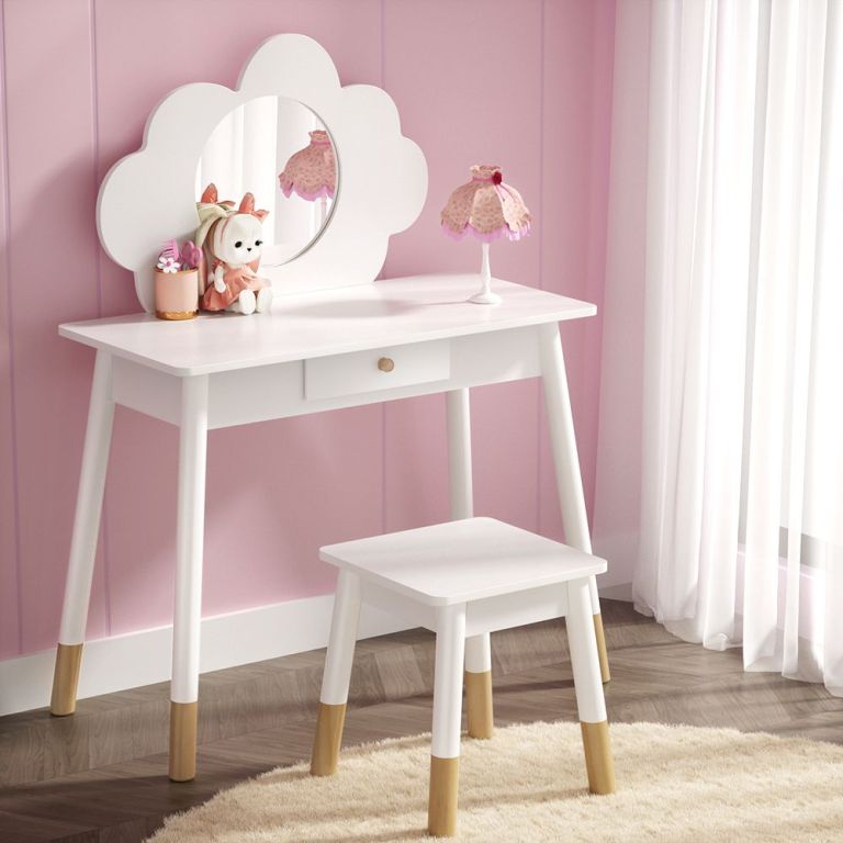 keezi kids dressing table chair set vanity makeup wooden leg mirror drawer
