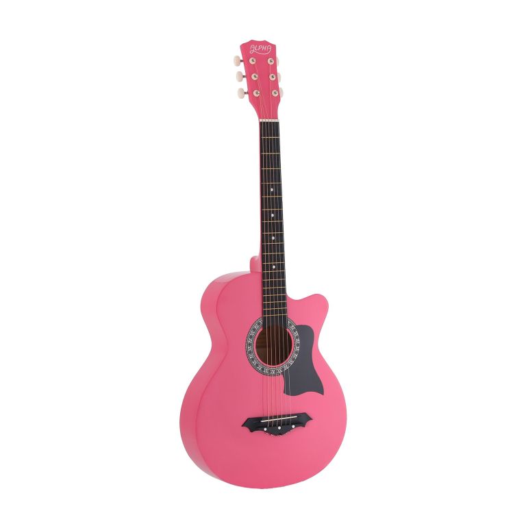 alpha 38 inch acoustic guitar folk cutaway steel string pink with carry bag