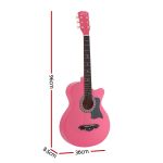 alpha 38 inch acoustic guitar folk cutaway steel string pink with carry bag