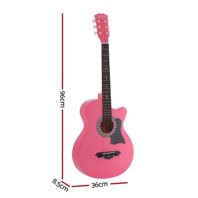 alpha 38 inch acoustic guitar folk cutaway steel string pink with carry bag