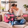 alpha 38 inch acoustic guitar folk cutaway steel string pink with carry bag