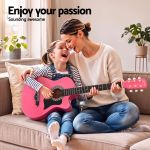 alpha 38 inch acoustic guitar folk cutaway steel string pink with carry bag