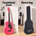 alpha 38 inch acoustic guitar folk cutaway steel string pink with carry bag