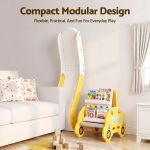 keezi kids slide set toddler indoor playset bookshelf drawing board yellow