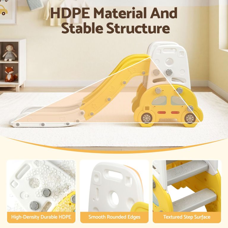 keezi kids slide set toddler indoor playset bookshelf drawing board yellow