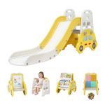 keezi kids slide set toddler indoor playset bookshelf drawing board yellow