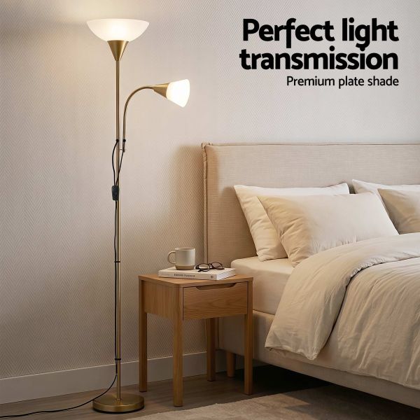 artiss gold floor lamp with reading light | mother and child standing lamp with 360 flexible gooseneck, individual switch & plate shade, e27 & e14 bulb (not included) home living room office reading artiss gold floor lamp with reading light | mother and child standing lamp with 360 flexible gooseneck, individual switch & plate shade, e27 & e14 bulb (not included) home living room office reading