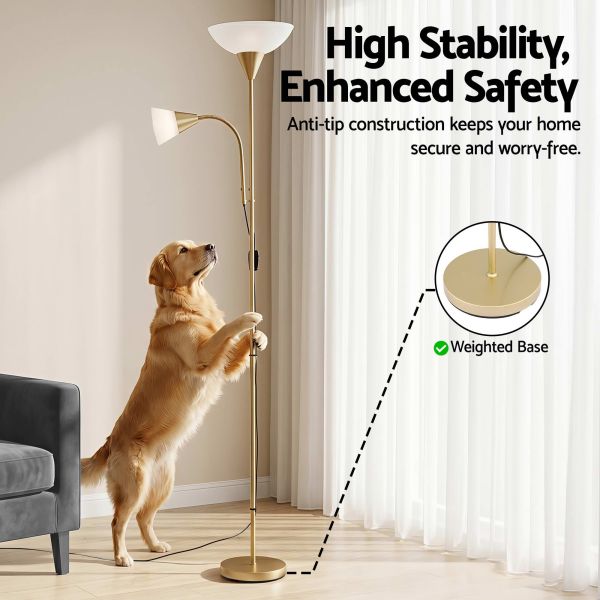 artiss gold floor lamp with reading light | mother and child standing lamp with 360 flexible gooseneck, individual switch & plate shade, e27 & e14 bulb (not included) home living room office reading artiss gold floor lamp with reading light | mother and child standing lamp with 360 flexible gooseneck, individual switch & plate shade, e27 & e14 bulb (not included) home living room office reading
