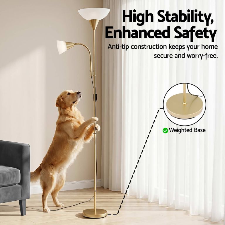 artiss gold floor lamp with reading light | mother and child standing lamp with 360 flexible gooseneck, individual switch & plate shade, e27 & e14 bulb (not included) home living room office reading artiss gold floor lamp with reading light | mother and child standing lamp with 360 flexible gooseneck, individual switch & plate shade, e27 & e14 bulb (not included) home living room office reading