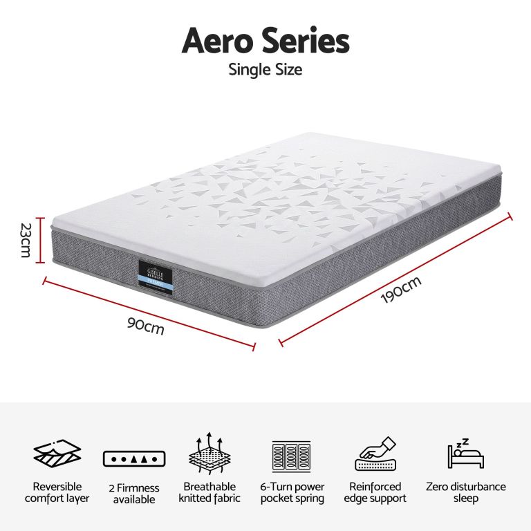 giselle bedding single mattress 23cm pocket spring mattress with adjustable firmness reversible foam layer for medium firm & firm support motion isolation bedroom bed
