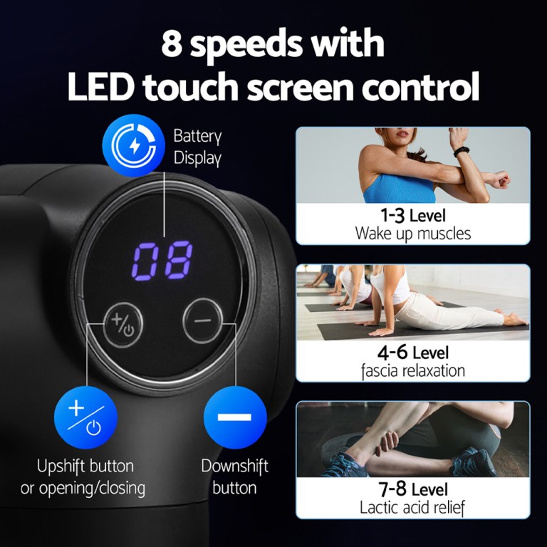everfit massage gun 8 speed 4 heads vibration muscle massager chargeable black