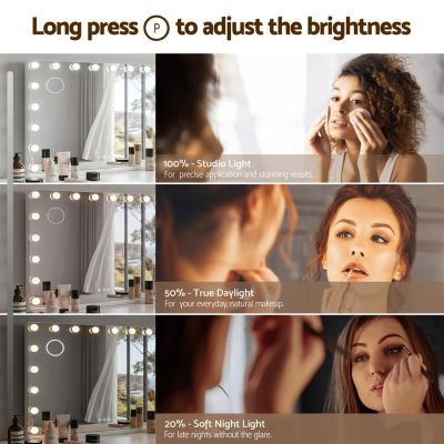 embellir 90x60cm makeup mirror large hollywood vanity mirror with 18 dimmable led bulbs