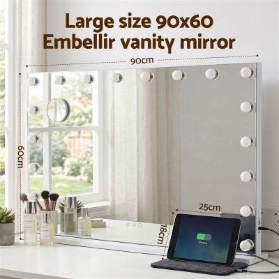 embellir 90x60cm makeup mirror large hollywood vanity mirror with 18 dimmable led bulbs