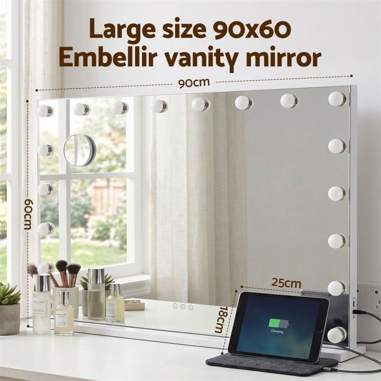 embellir 90x60cm makeup mirror large hollywood vanity mirror with 18 dimmable led bulbs