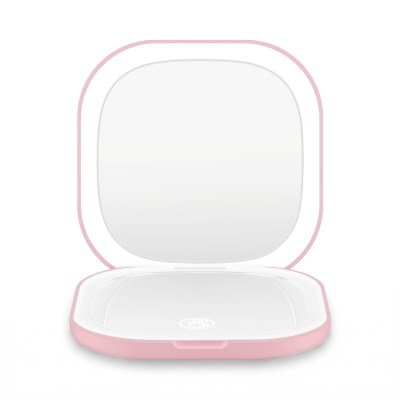 embellir led compact mirror lighted travel makeup mirror pocket sized 1x 10x magnification square pink