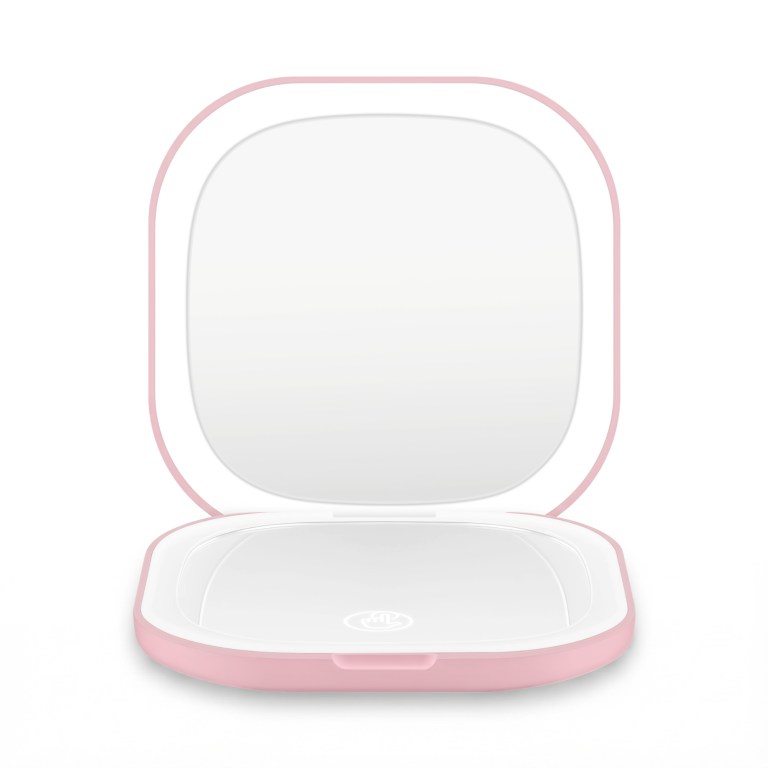 embellir led compact mirror lighted travel makeup mirror pocket sized 1x 10x magnification square pink