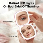 embellir led compact mirror lighted travel makeup mirror pocket sized 1x 10x magnification square pink