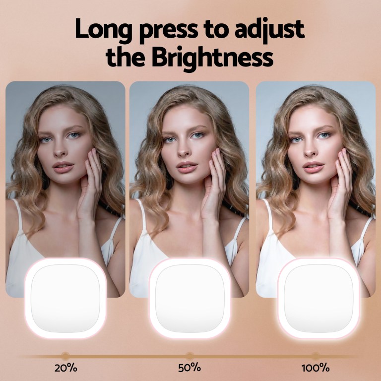 embellir led compact mirror lighted travel makeup mirror pocket sized 1x 10x magnification square pink