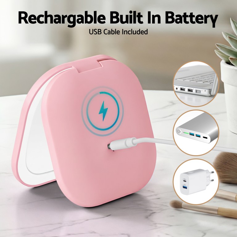 embellir led compact mirror lighted travel makeup mirror pocket sized 1x 10x magnification square pink