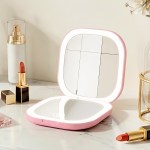 embellir led compact mirror lighted travel makeup mirror pocket sized 1x 10x magnification square pink