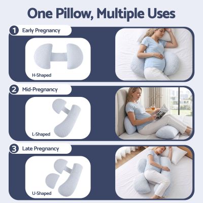 giselle bedding cooling pregnancy pillow adjustable maternity pillow for sleeping, body pillows for adults support back, belly, and hips, blue 37x87 cm