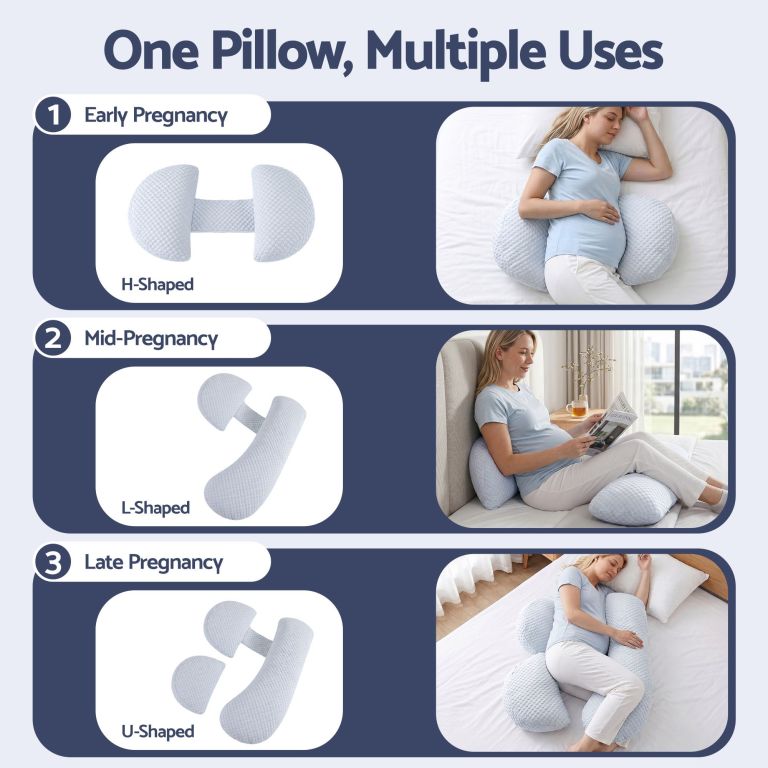 giselle bedding cooling pregnancy pillow adjustable maternity pillow for sleeping, body pillows for adults support back, belly, and hips, blue 37x87 cm