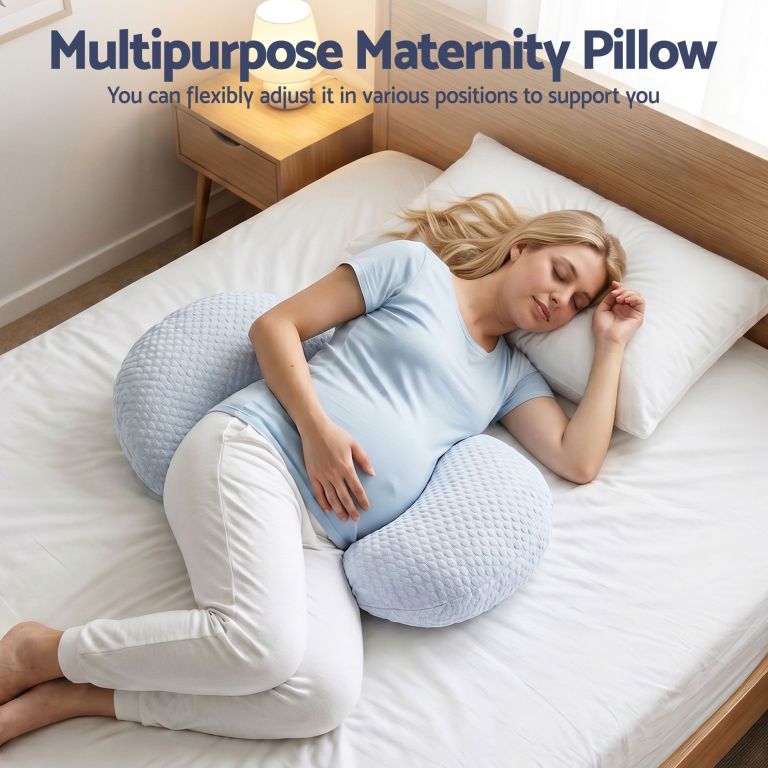 giselle bedding cooling pregnancy pillow adjustable maternity pillow for sleeping, body pillows for adults support back, belly, and hips, blue 37x87 cm