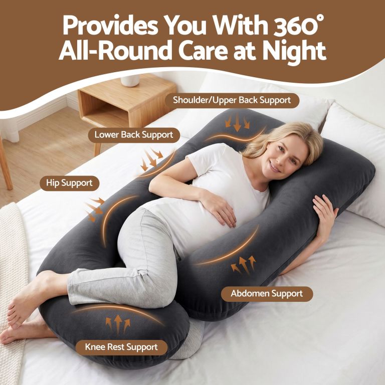 giselle bedding pregnancy pillow g shaped full body pillow for back and belly support maternity pillow with removable cover, dark grey 135x70 cm